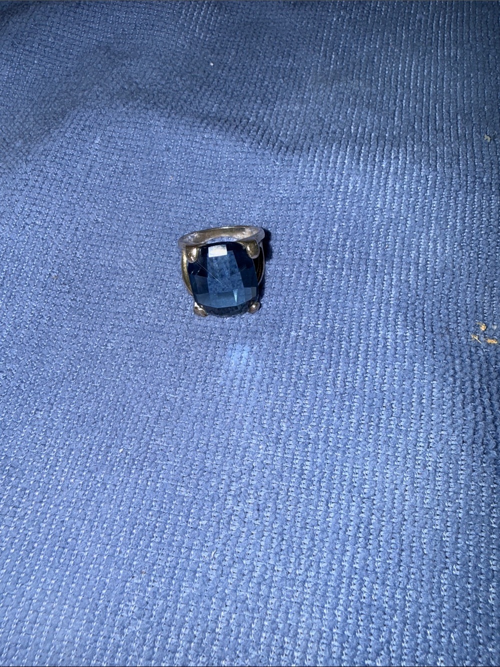 Silver Ring with Dark Blue Large Square Gemstone